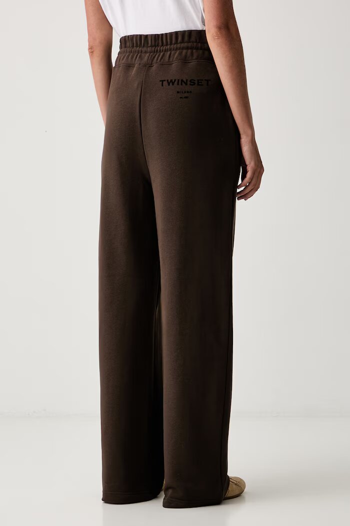 Twinset спортен панталон дамски от памук кафяв с висока талия 262TP272C