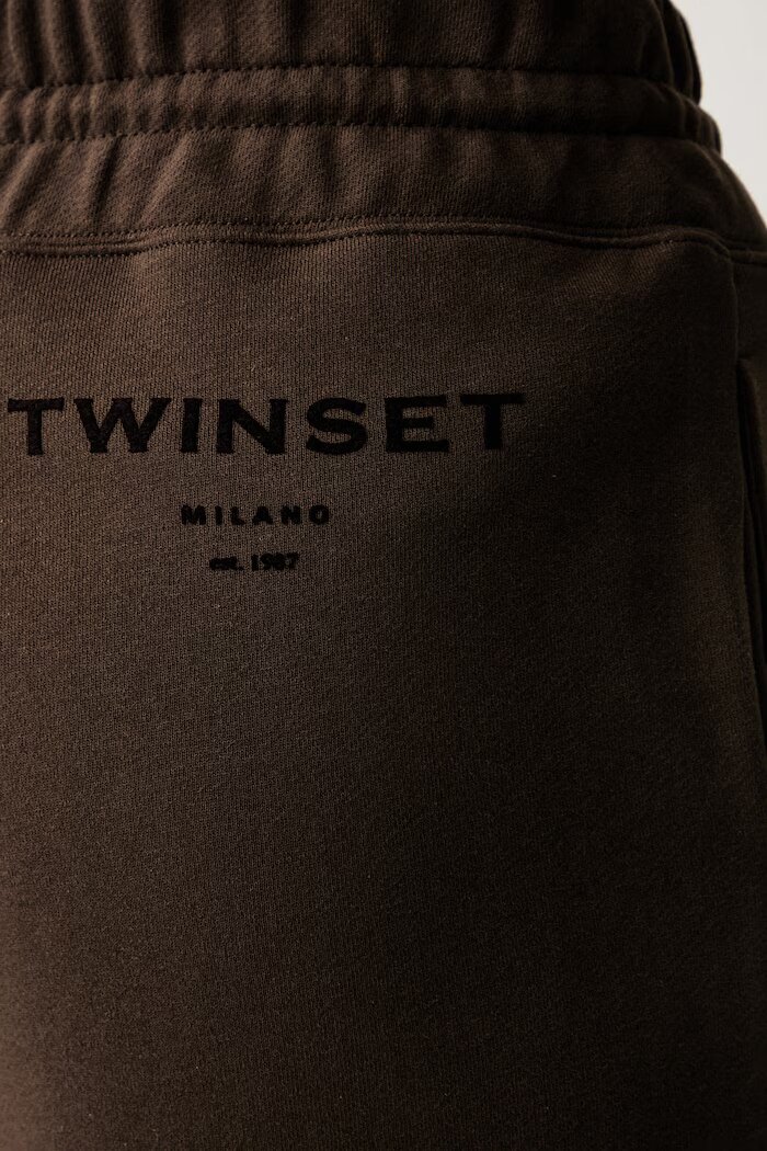 Twinset спортен панталон дамски от памук кафяв с висока талия 262TP272C