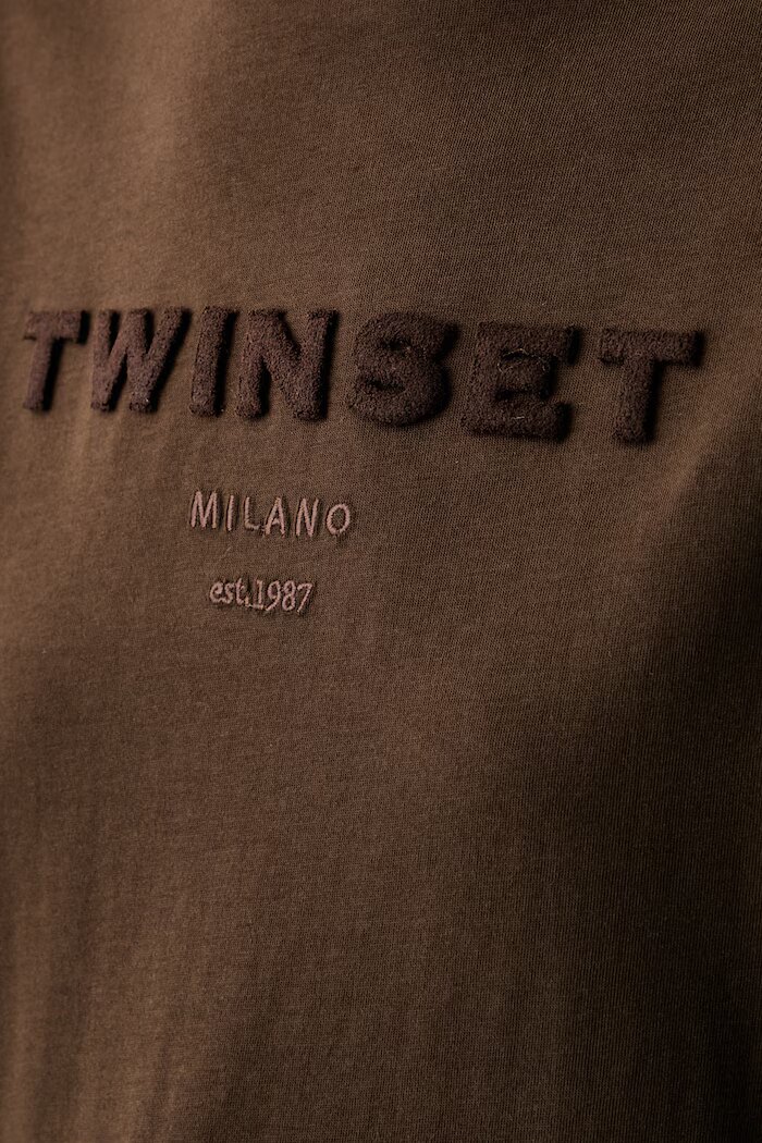 Twinset тениска дамска от памук кафява 262TP2303