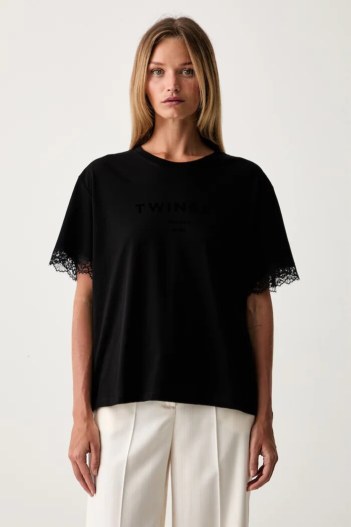 Twinset тениска от памук черна 262TP2304