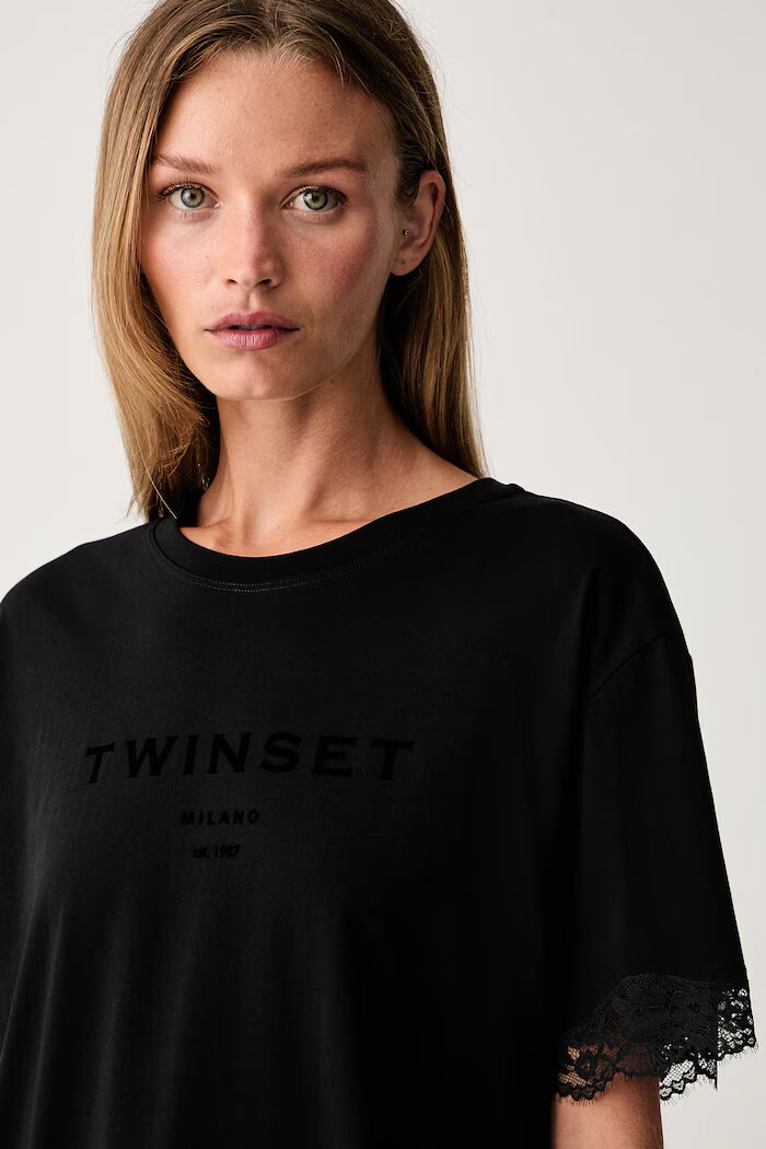 Twinset тениска от памук черна 262TP2304