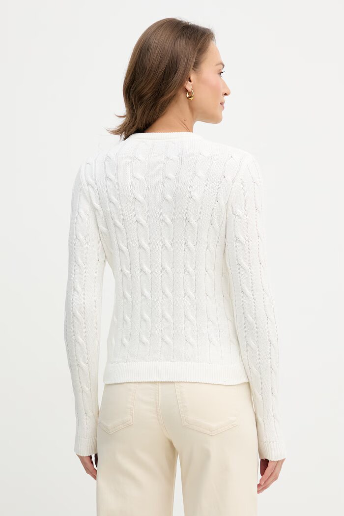 U.S. Polo Assn. пуловер дамски от памук CREW NECK CABLE бежов WUP0398