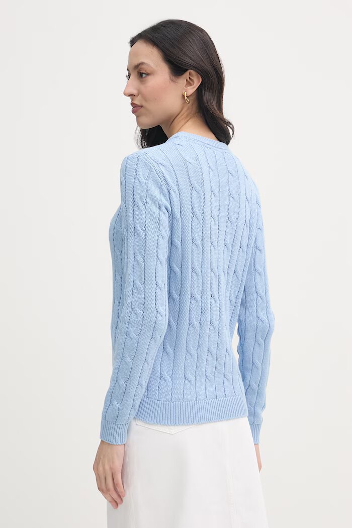 U.S. Polo Assn. пуловер дамски от памук CREW NECK CABLE син WUP0398