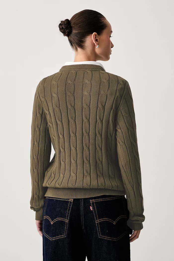 U.S. Polo Assn. пуловер дамски от памук V-NECK CABLE кафяв WUP0397