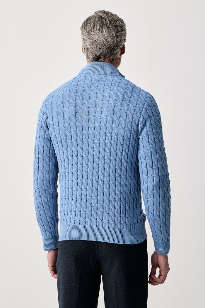 U.S. Polo Assn. пуловер мъжки от памук CLASSIC COTTON CABLE KNIT 1/4 ZIP FUNNEL син MUP5411
