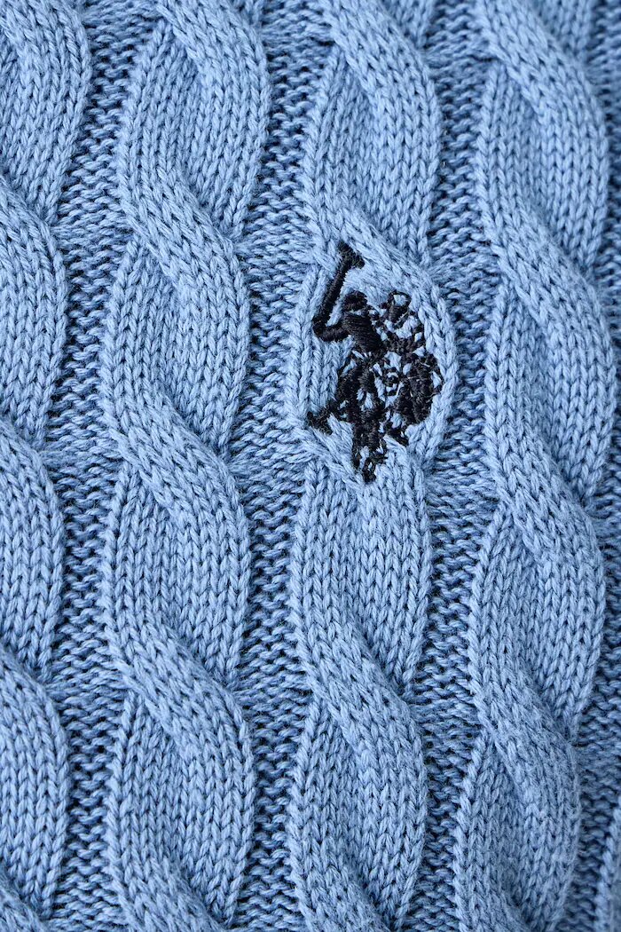U.S. Polo Assn. пуловер мъжки от памук CLASSIC COTTON CABLE KNIT 1/4 ZIP FUNNEL син MUP5411