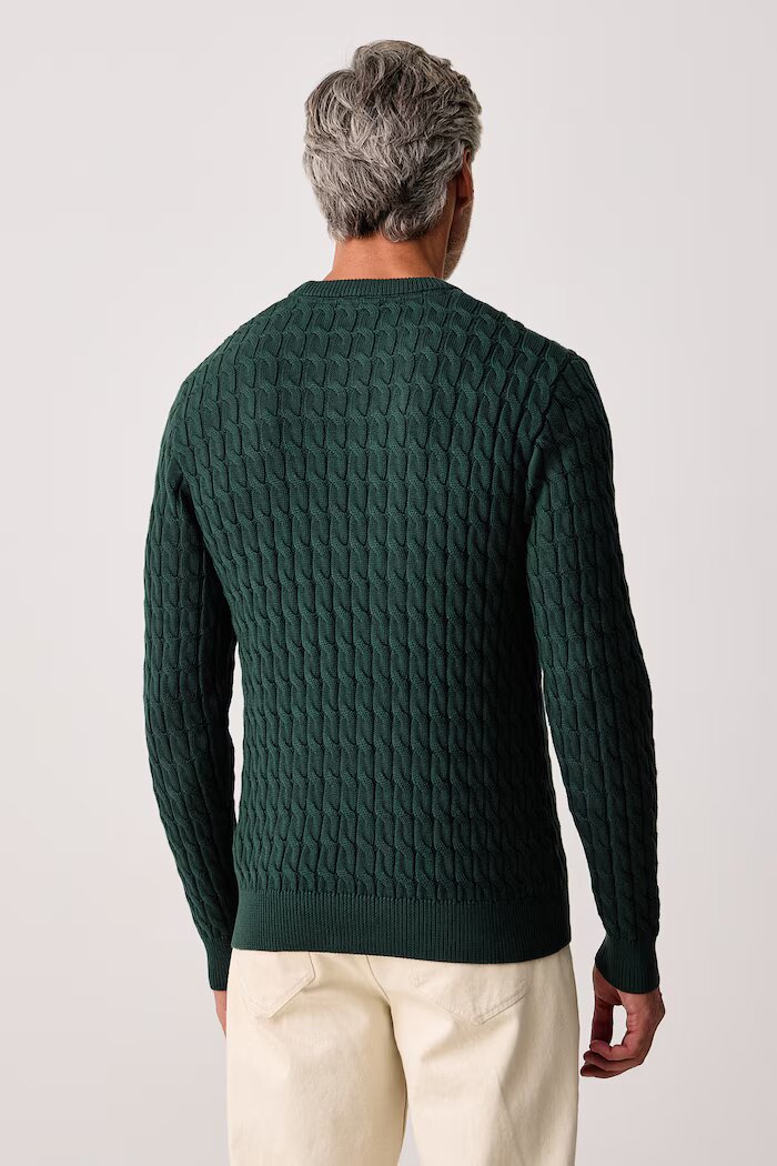 U.S. Polo Assn. пуловер мъжки от памук CLASSIC COTTON CABLE KNIT CREW зелен MUP5410