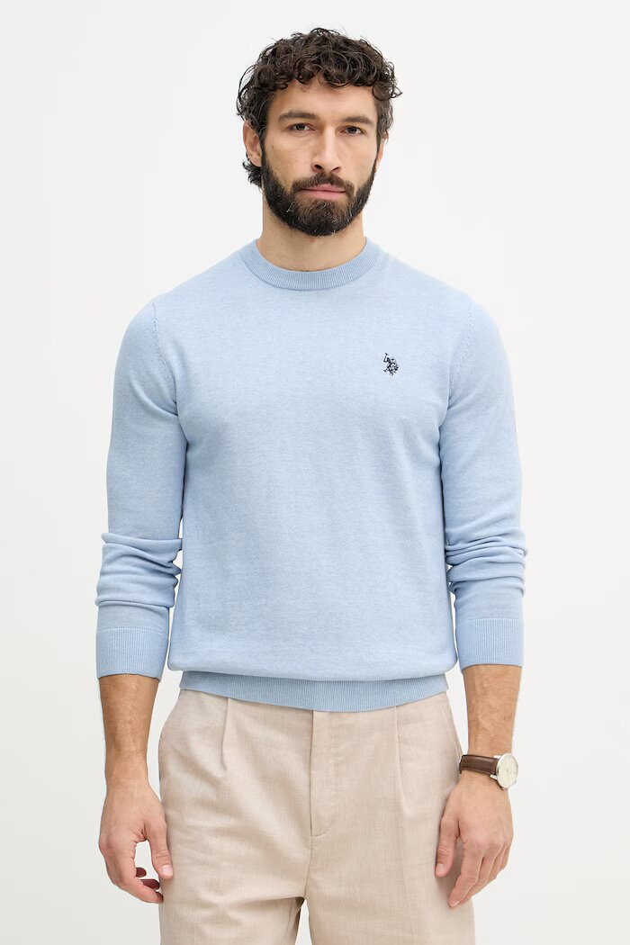 U.S. Polo Assn. пуловер мъжки от памук DHM KNIT син MUP4551