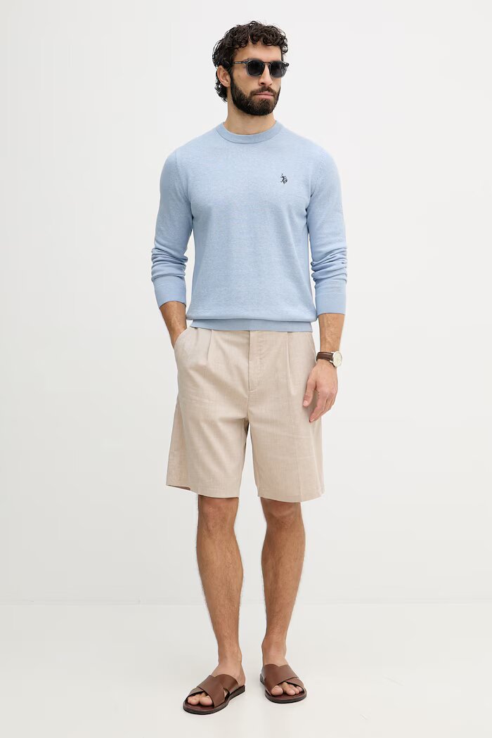 U.S. Polo Assn. пуловер мъжки от памук DHM KNIT син MUP4551
