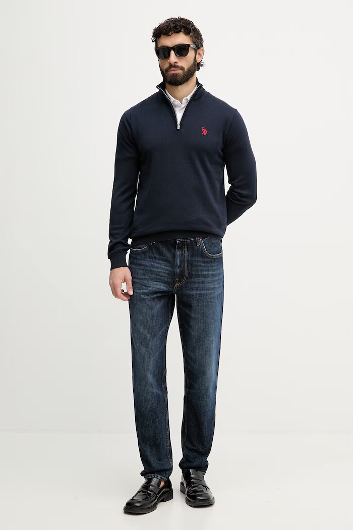 U.S. Polo Assn. пуловер мъжки памучен 1/4 ZIP NECK тъмносин MUP3938