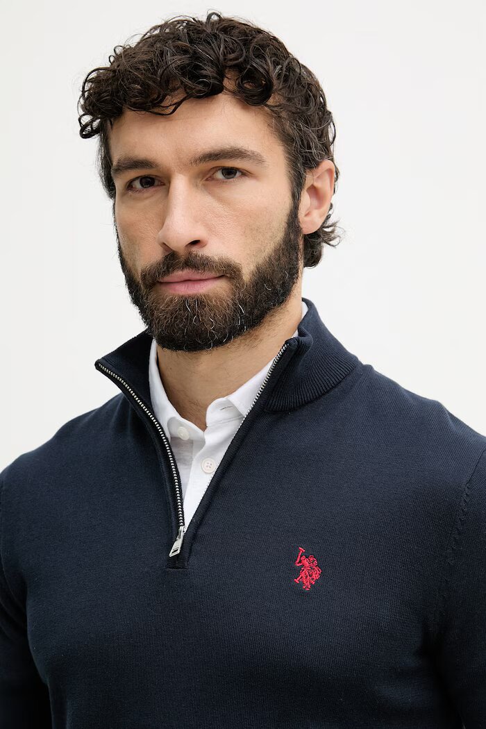 U.S. Polo Assn. пуловер мъжки памучен 1/4 ZIP NECK тъмносин MUP3938