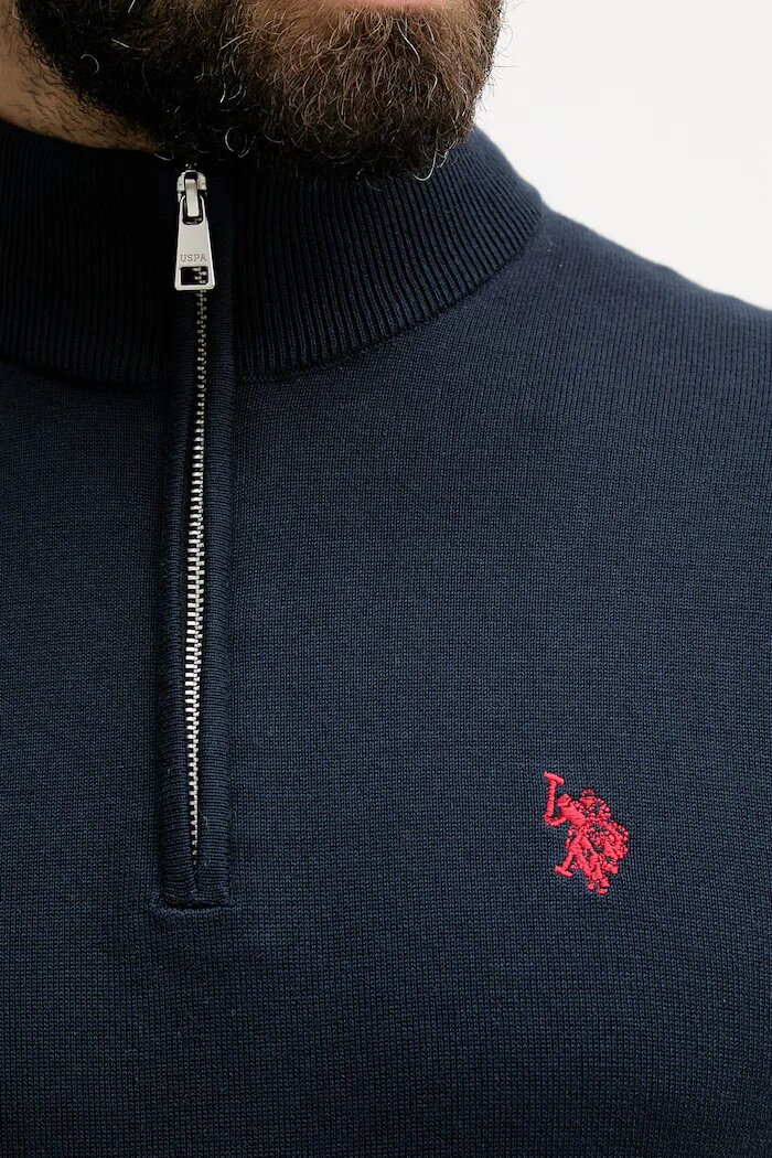 U.S. Polo Assn. пуловер мъжки памучен 1/4 ZIP NECK тъмносин MUP3938