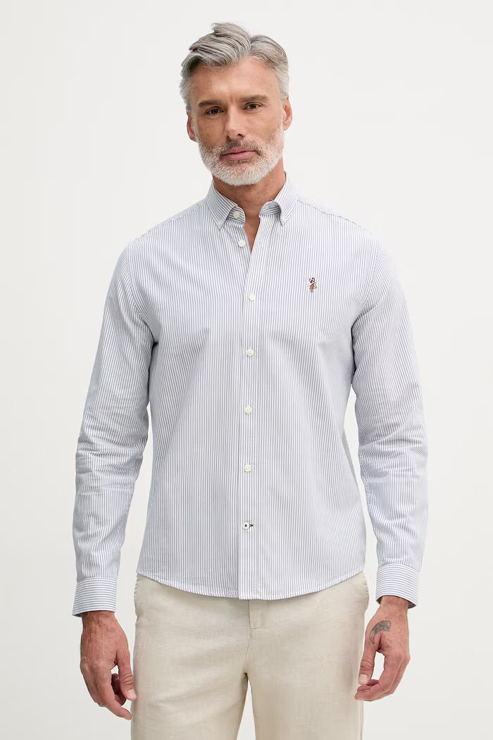 U.S. Polo Assn. риза мъжка от памук Oxford Stripe синя на райе MUP3231