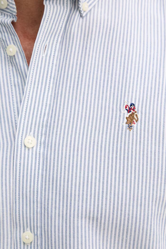 U.S. Polo Assn. риза мъжка от памук Oxford Stripe синя на райе MUP3231