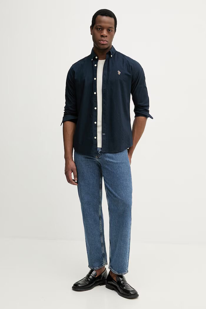 U.S. Polo Assn. риза мъжка от памук PEACHED OXFORD LS тъмносиня MUP3247
