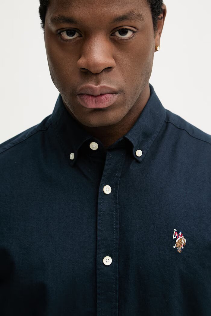 U.S. Polo Assn. риза мъжка от памук PEACHED OXFORD LS тъмносиня MUP3247