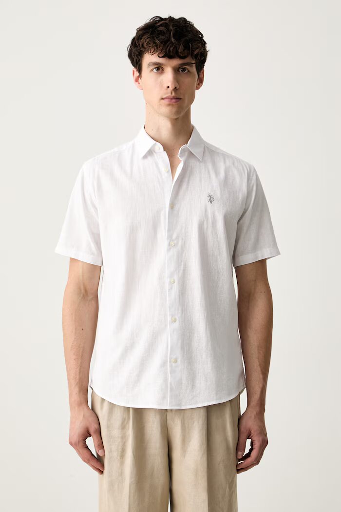 U.S. Polo Assn. риза мъжка с добавен лен LINEN BLEND SS бяла MUP3254