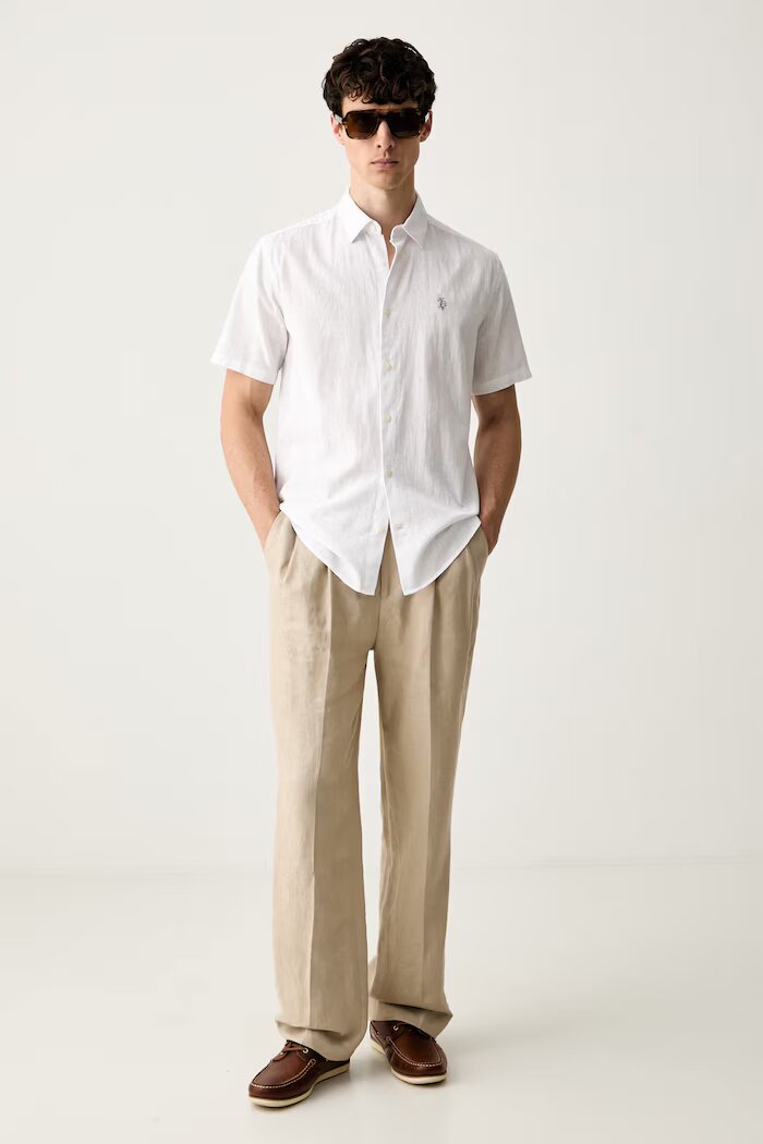 U.S. Polo Assn. риза мъжка с добавен лен LINEN BLEND SS бяла MUP3254