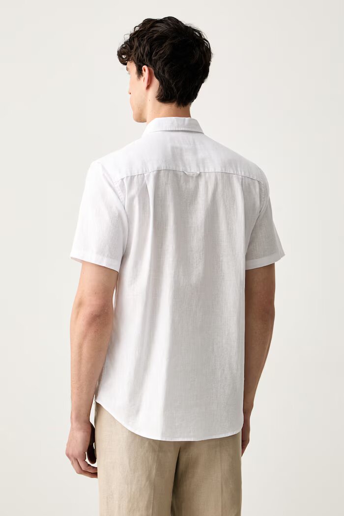 U.S. Polo Assn. риза мъжка с добавен лен LINEN BLEND SS бяла MUP3254