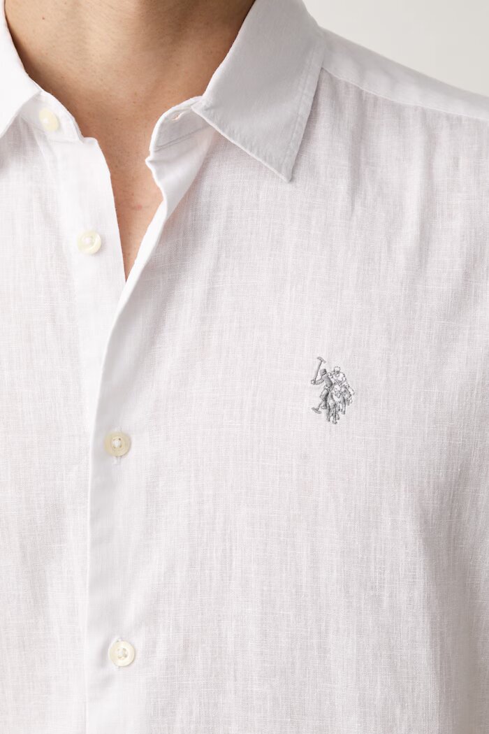 U.S. Polo Assn. риза мъжка с добавен лен LINEN BLEND SS бяла MUP3254