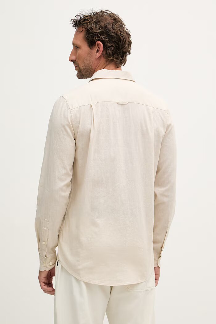 U.S. Polo Assn. Сафари риза мъжка с лен LINEN BLEND LS бежова с изчистена шарка MUP3248