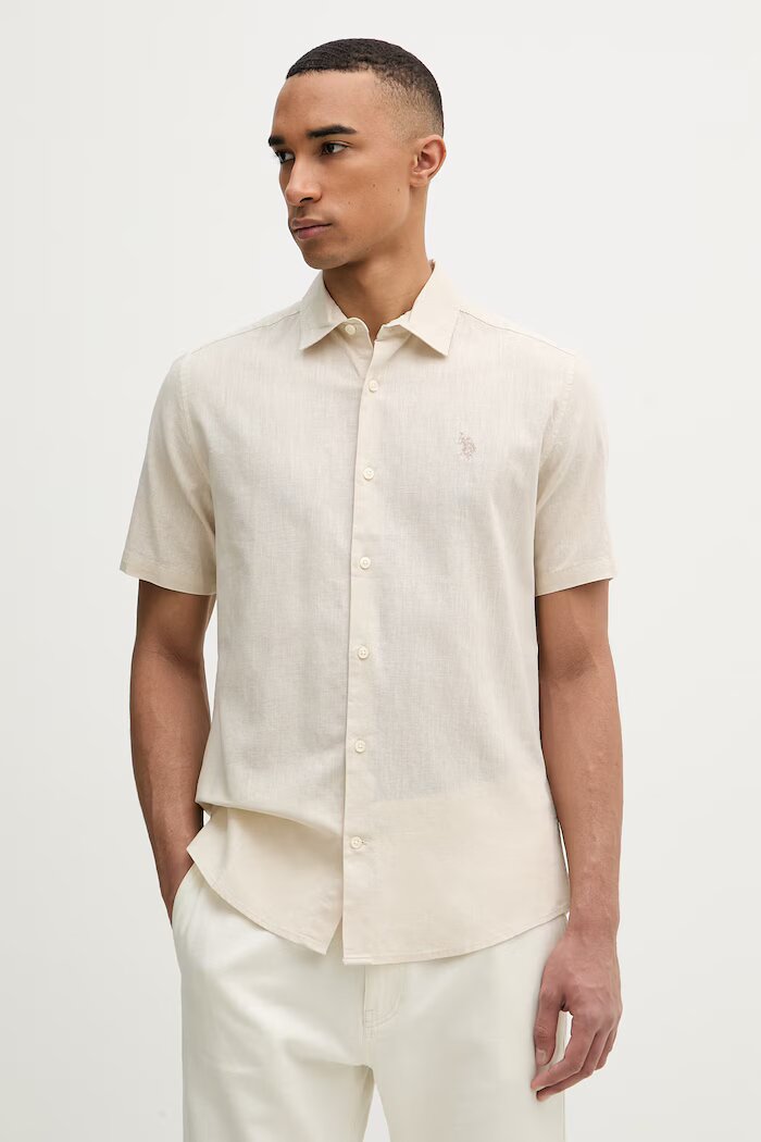 U.S. Polo Assn. сафари риза мъжка с лен LINEN BLEND SS бежова MUP3254-J54