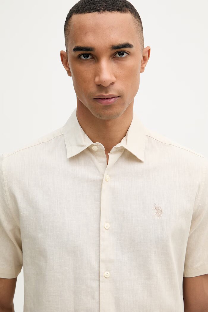 U.S. Polo Assn. сафари риза мъжка с лен LINEN BLEND SS бежова MUP3254-J54