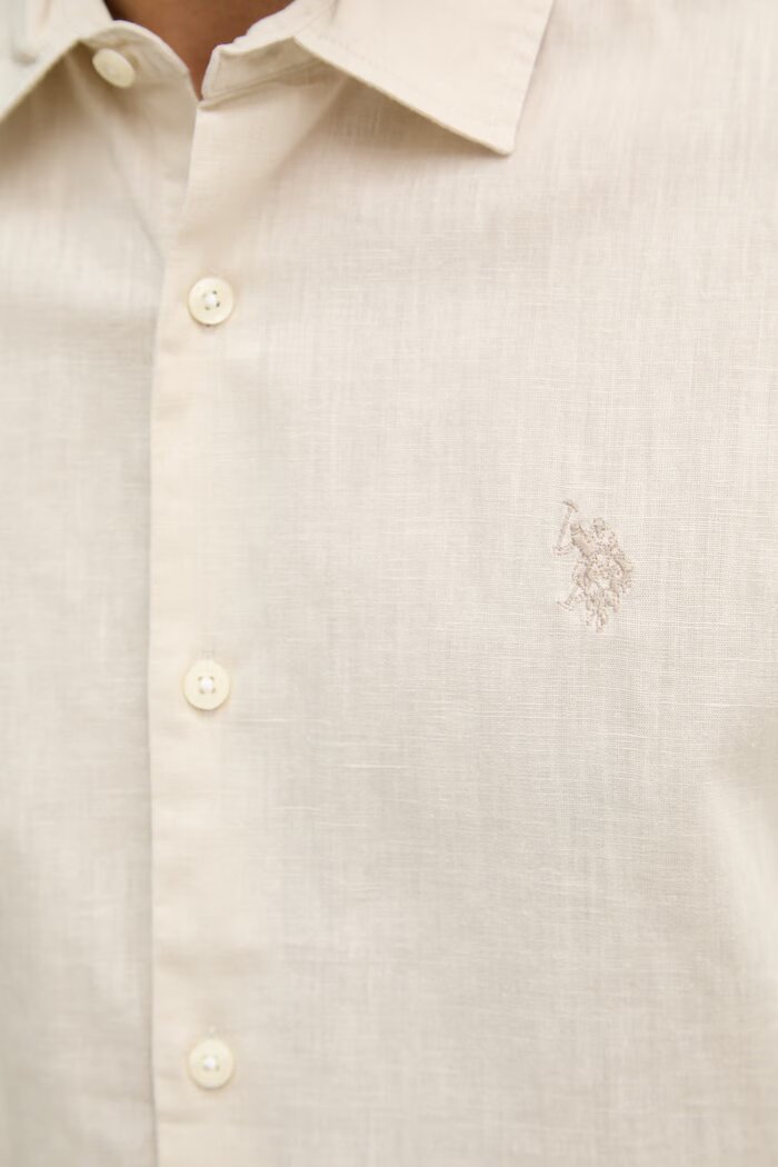 U.S. Polo Assn. сафари риза мъжка с лен LINEN BLEND SS бежова MUP3254-J54