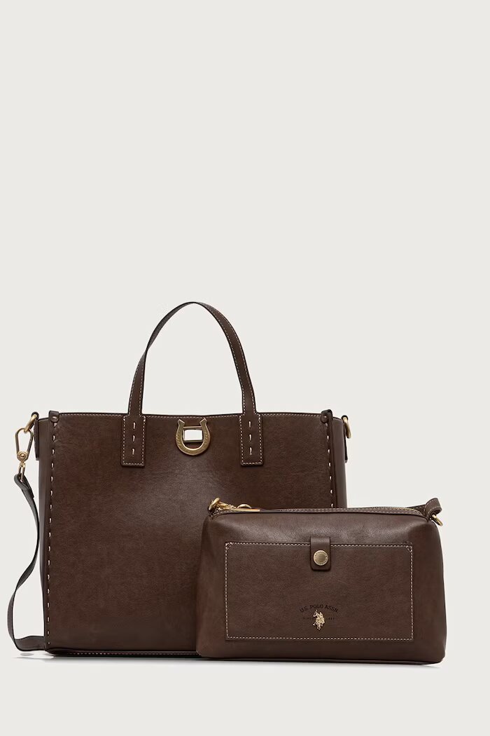 U.S. Polo Assn. шопинг чанта дамска от имитация на кожа MIDDLETON кафява BIU0M8869WVP