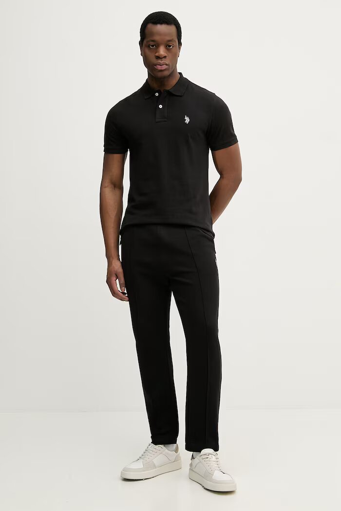 U.S. Polo Assn. спортен панталон мъжки с памук INTERLOCK PINTUCK JOGGER черен със стандартна талия MUP4661