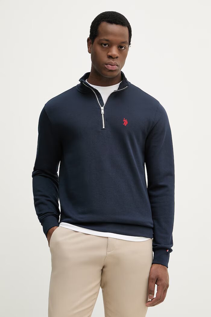 U.S. Polo Assn. суичър мъжки с памук DHM LB 1/4 ZIP тъмносин MUP3359