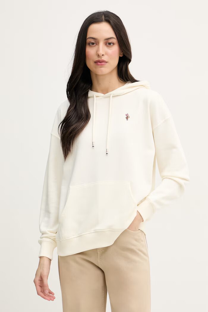 U.S. Polo Assn. суичър с качулка дамски с памук DHM Hoodie бежов WUP2541