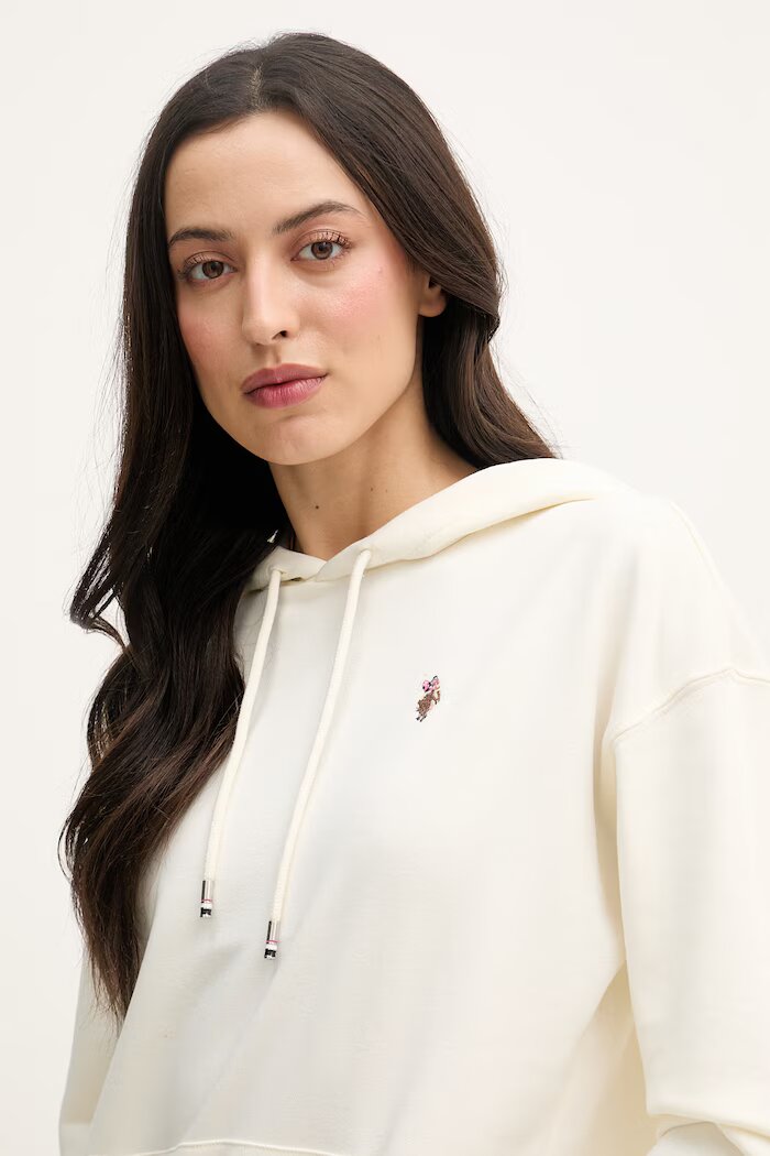 U.S. Polo Assn. суичър с качулка дамски с памук DHM Hoodie бежов WUP2541