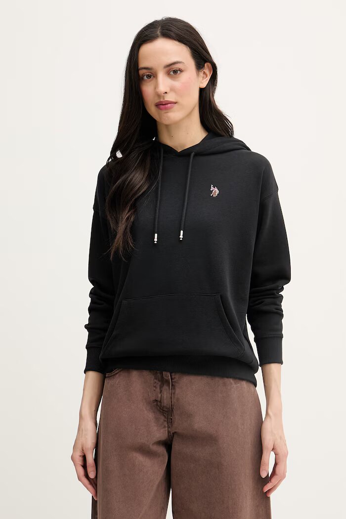 U.S. Polo Assn. суичър с качулка дамски с памук DHM Hoodie черен WUP2541