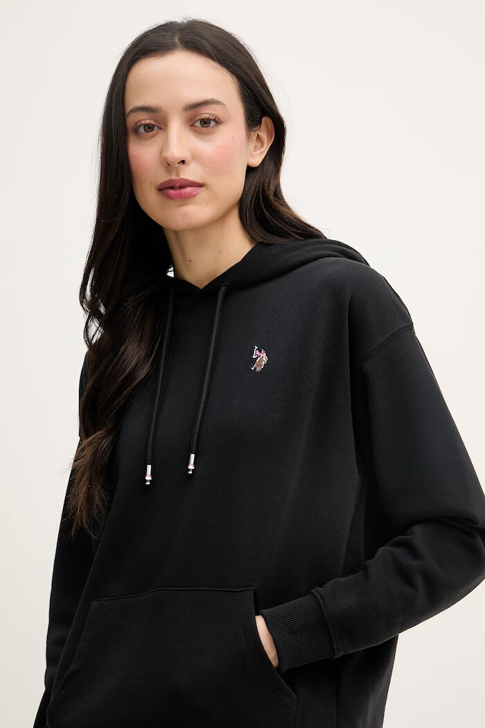 U.S. Polo Assn. суичър с качулка дамски с памук DHM Hoodie черен WUP2541
