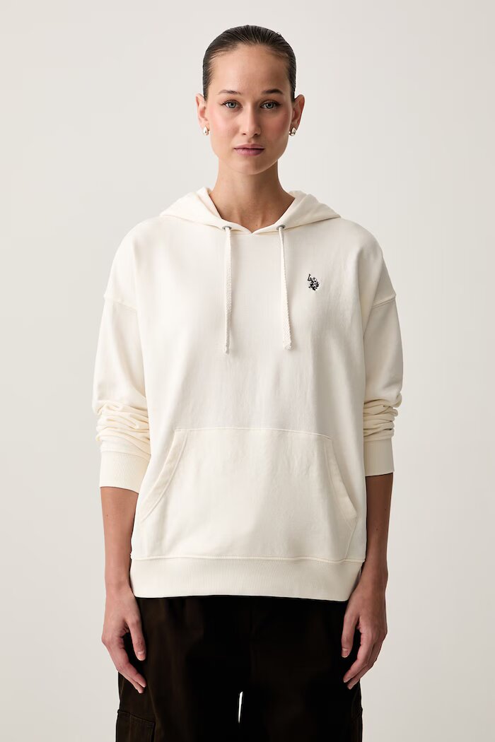 U.S. Polo Assn. суичър с качулка дамски с памук DHM LB бежов WUP1674
