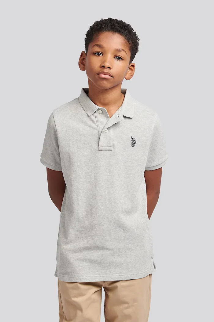 U.S. Polo Assn. тениска с яка за деца от памук сива USP2369