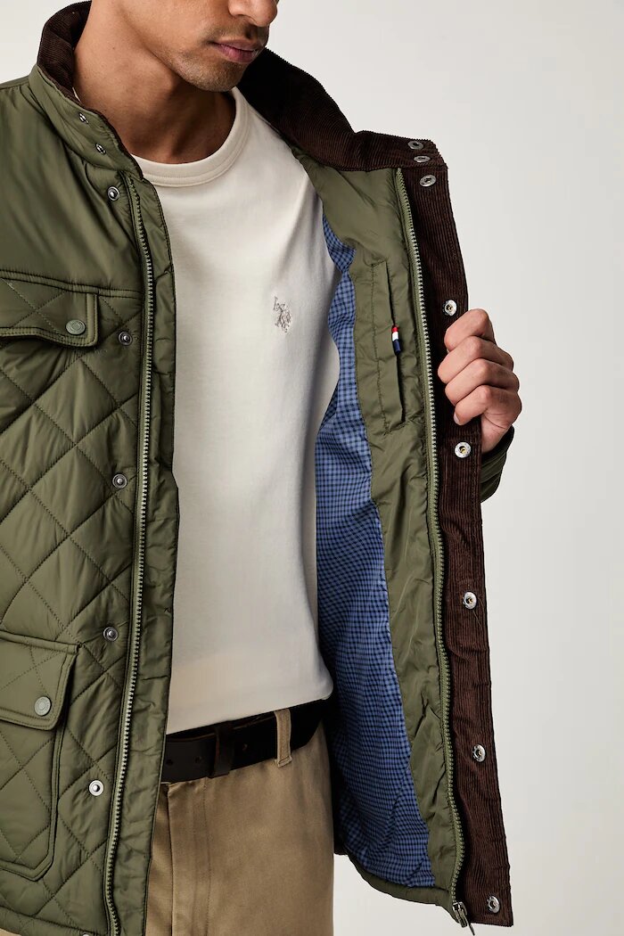 U.S. Polo Assn. яке мъжко DIAMOND QUILTED FUNNEL зелено MUP3790