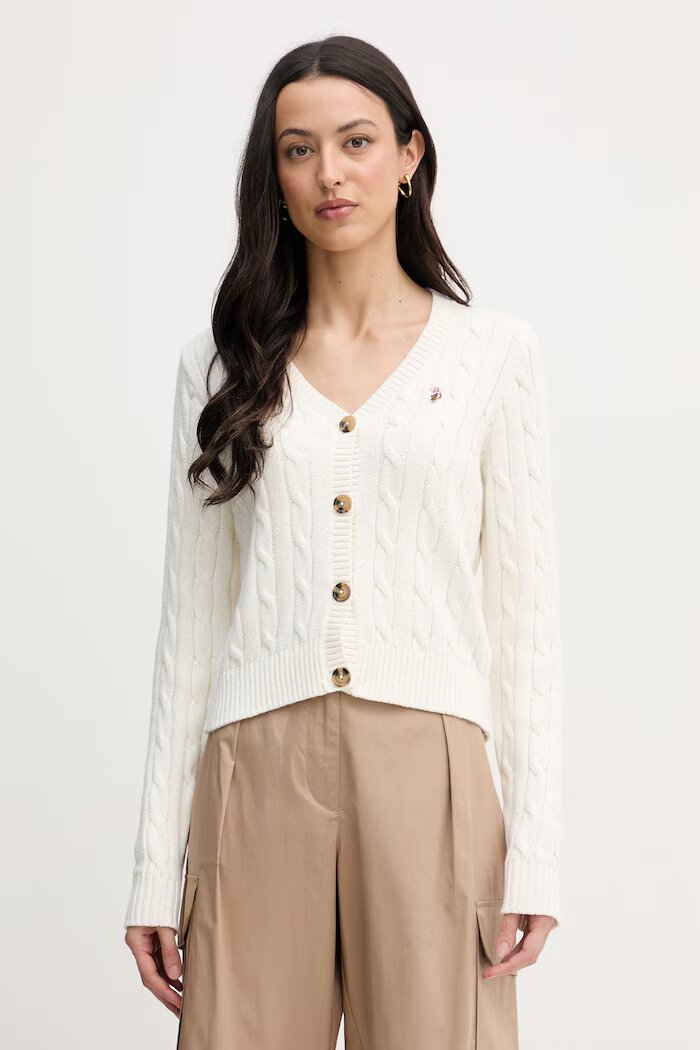 U.S. Polo Assn. жилетка дамска от памук CABLE KNIT бежова WUP0400