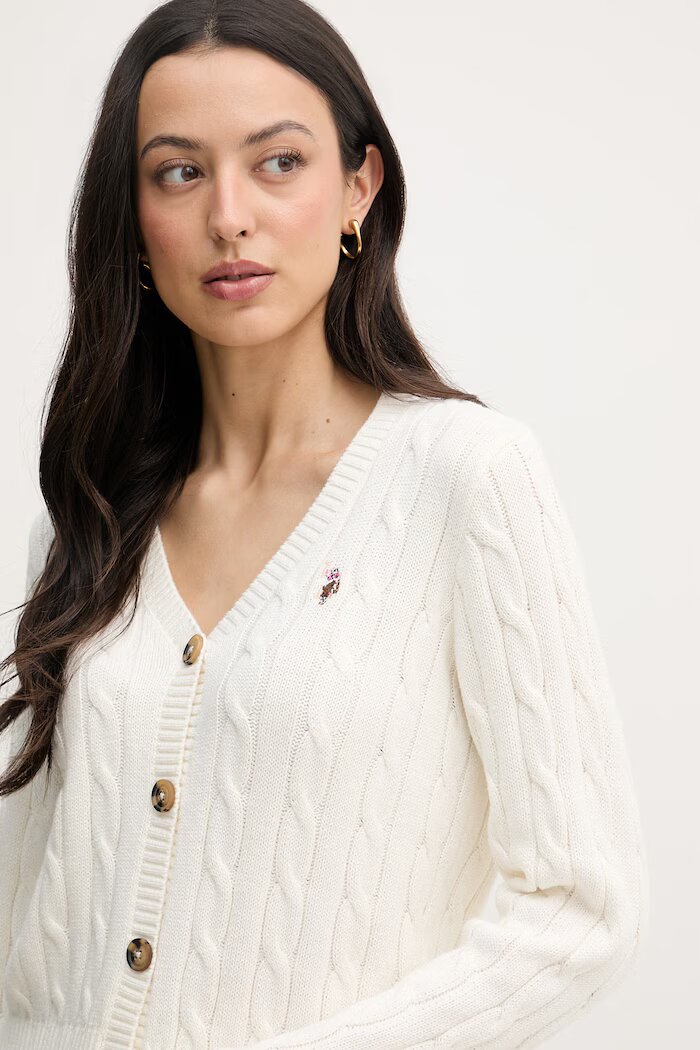 U.S. Polo Assn. жилетка дамска от памук CABLE KNIT бежова WUP0400