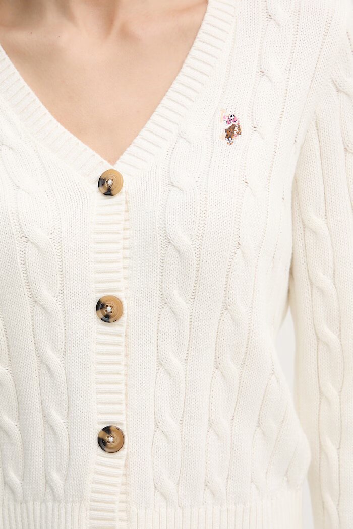 U.S. Polo Assn. жилетка дамска от памук CABLE KNIT бежова WUP0400