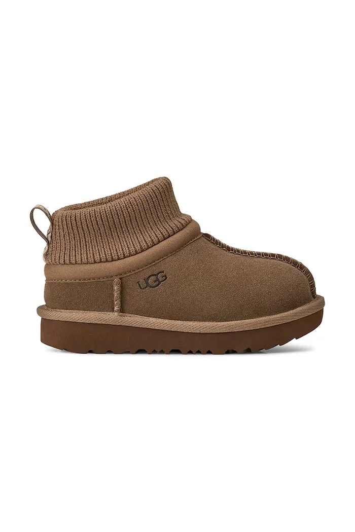 UGG апрески зимни обувки за деца от велур CLASSIC ULTRA STRETCH CUFF кафяви 1157702T