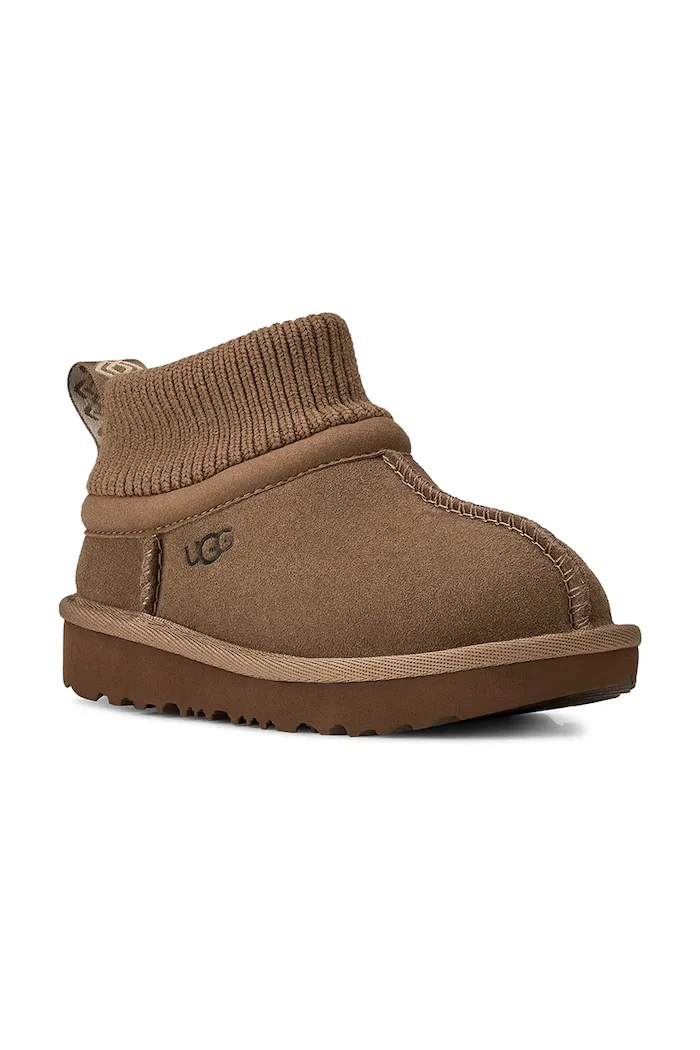 UGG апрески зимни обувки за деца от велур CLASSIC ULTRA STRETCH CUFF кафяви 1157702T
