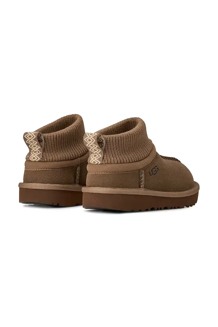 UGG апрески зимни обувки за деца от велур CLASSIC ULTRA STRETCH CUFF кафяви 1157702T