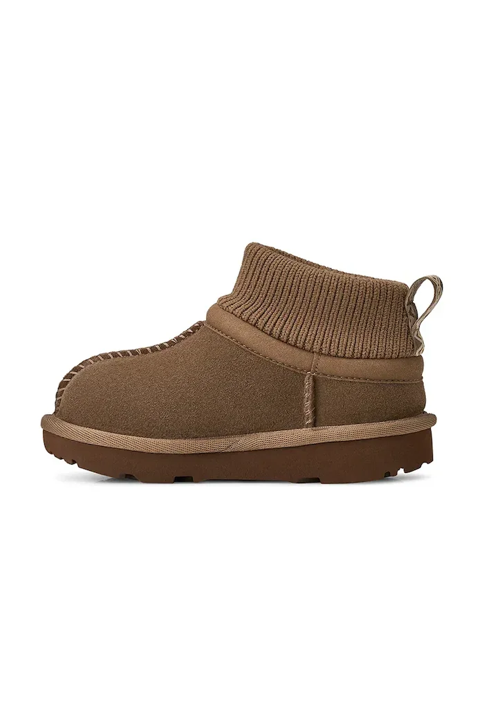 UGG апрески зимни обувки за деца от велур CLASSIC ULTRA STRETCH CUFF кафяви 1157702T