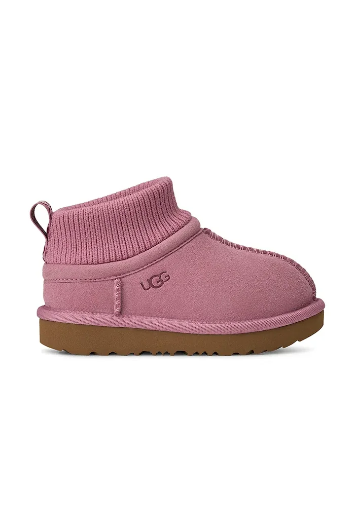 UGG апрески зимни обувки за деца от велур CLASSIC ULTRA STRETCH CUFF розови 1157702T