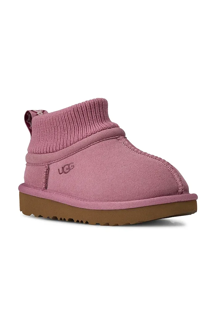 UGG апрески зимни обувки за деца от велур CLASSIC ULTRA STRETCH CUFF розови 1157702T