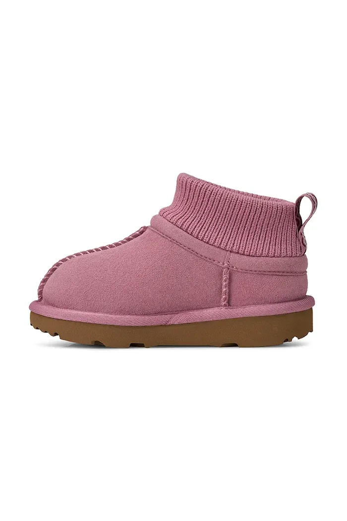 UGG апрески зимни обувки за деца от велур CLASSIC ULTRA STRETCH CUFF розови 1157702T