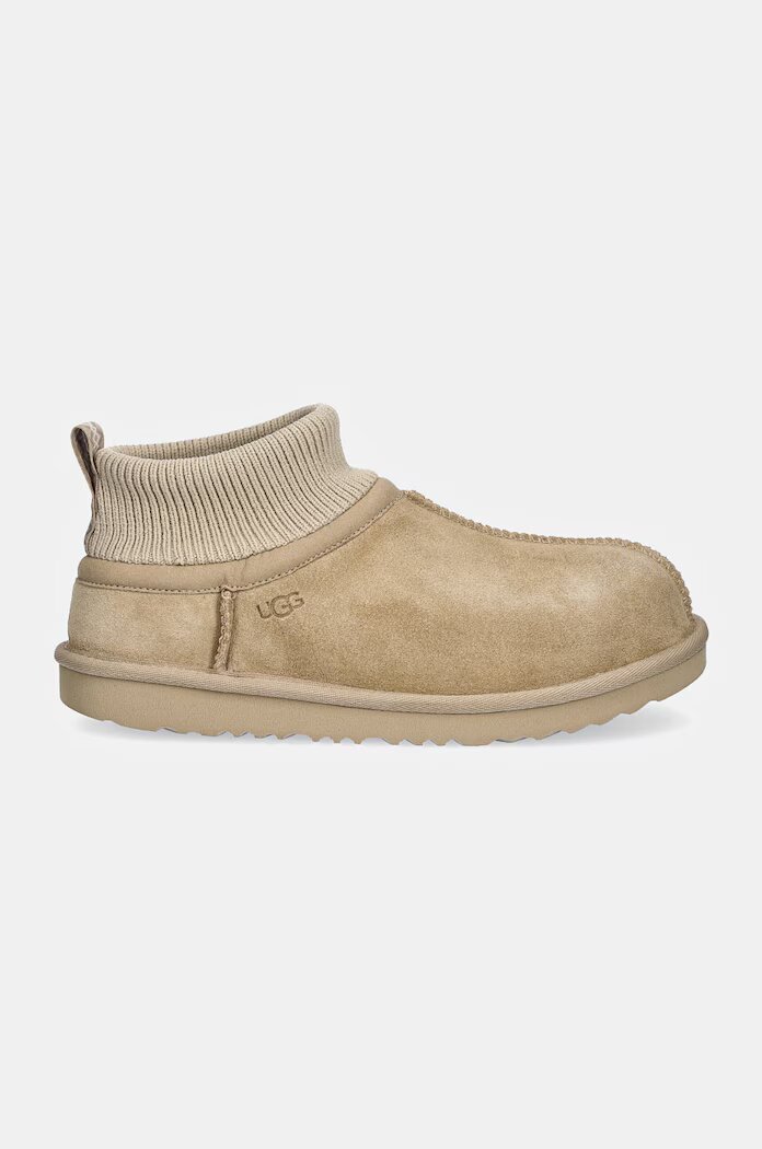 UGG апрески зимни обувки за деца от велур KIDS' CLASSIC ULTRA STRETCH CUFF бежови 1157702K