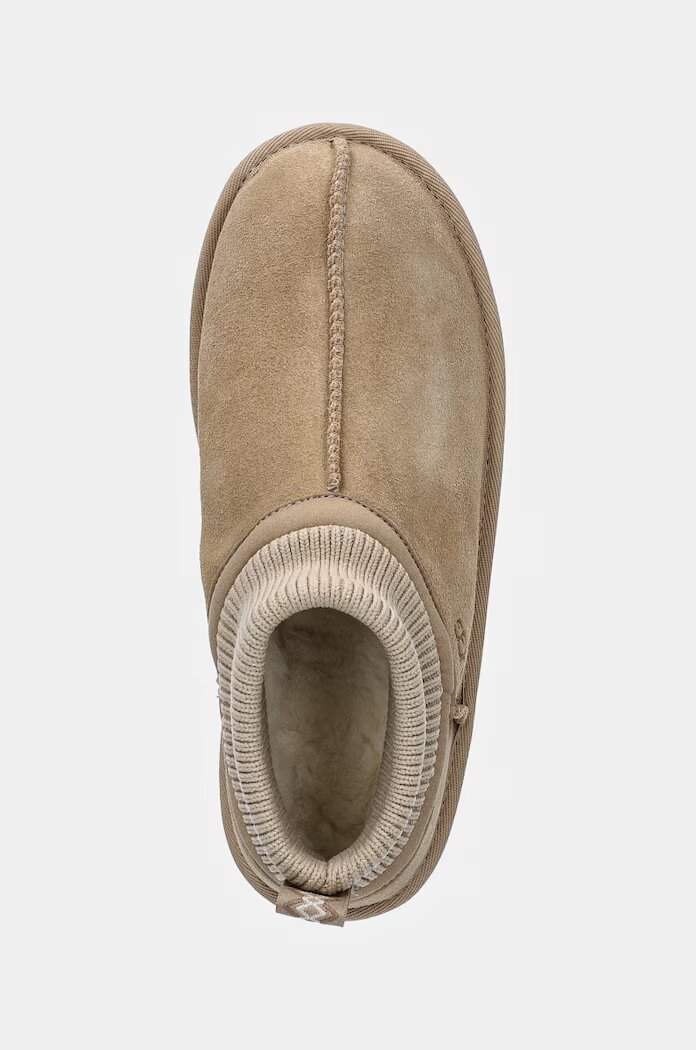 UGG апрески зимни обувки за деца от велур KIDS' CLASSIC ULTRA STRETCH CUFF бежови 1157702K
